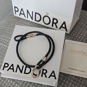 Pandora Boys Double Braided Black Bracelet. Measure In The Photo